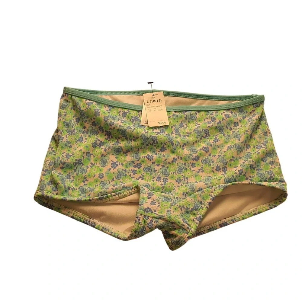 Art Class Girls Floral Swim Shorts Blue Green Ribbed Swimsuit Bottoms L 10/12